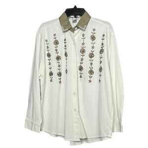 Jane Ashley Vintage Embroidered Beaded Button Down Floral Shirt Size Medium